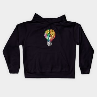 Light bulb brain, female crative idea Kids Hoodie